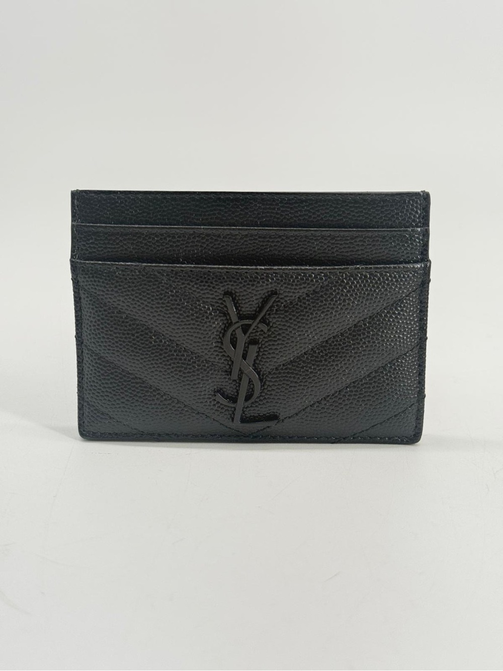 Saint Laurent Grain De Poudre Matelasse Shevron Monogram Card Holder